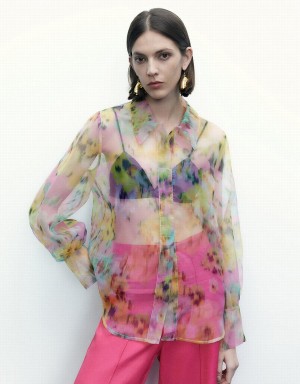 Urban Revivo Flowers Printed Sheer Overhead Women's Blouse Multicolor | NZB6267QD