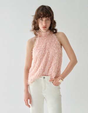 Urban Revivo Fluffy Women's Tank Top Pink | ARC5837IW