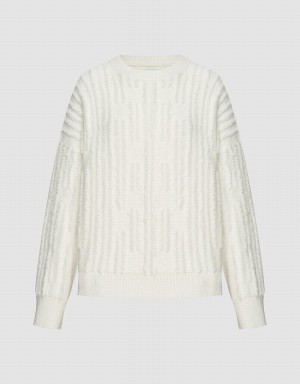 Urban Revivo Fuzzy Crew Neck Women's Sweaters White | HKY3986NP