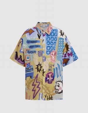 Urban Revivo Graffiti Printed Loose Men's Shirts Multicolor | APU7892ZR