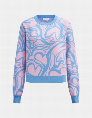 Urban Revivo Heart Pattern Jacquard Women's Sweaters Pink | DXK5925DA