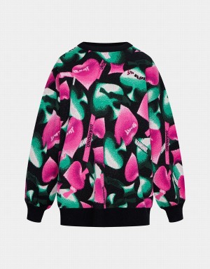 Urban Revivo Heart Pattern Oversized Women's Sweaters Pink Green Black | PSC6617EK