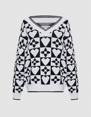 Urban Revivo Heart & Checkered Pattern Women's Sweaters Grey | VKQ8710TX