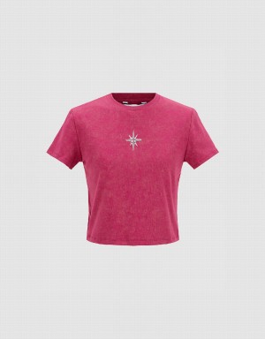 Urban Revivo Hexagram Printed Crew Neck Skinny Women's T Shirts Pink | YIH8485EA