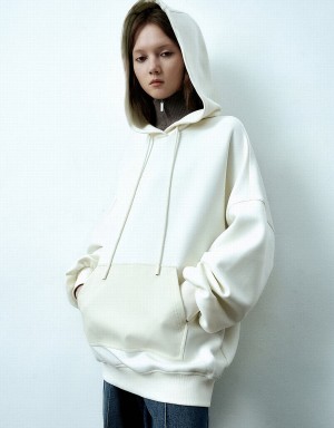 Urban Revivo Hooded Oversized Women's Sweatshirts White | TEJ1988YE