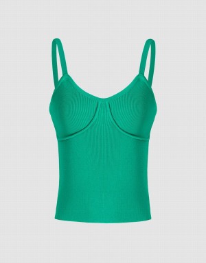 Urban Revivo Knitted Cami Top Women's Tank Top Green | TZR9173RT