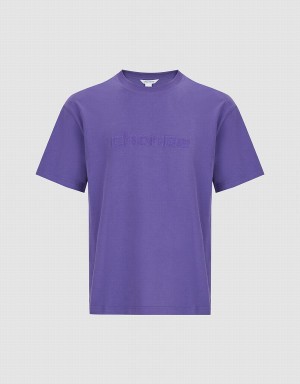 Urban Revivo Letter Embossed Crew Neck Men's T Shirts Purple | VIR9022UK