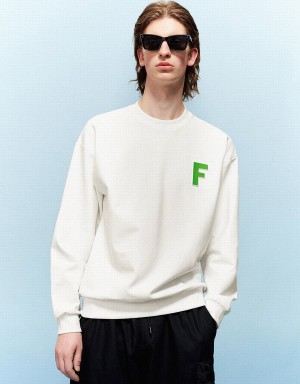 Urban Revivo Letter Embossed Crew Neck Men's Sweatshirts White | RKT3994RY