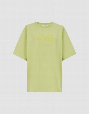 Urban Revivo Letter Printed Crew Neck Loose Women's T Shirts Green | VCV6543MP