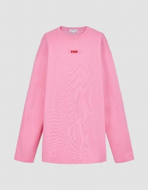 Urban Revivo Letter Printed Crew Neck Loose Women's T Shirts Pink | EPK6019BM