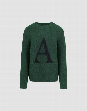 Urban Revivo Letter Printed Crew Neck Women's Sweaters Green | HQR8052XU