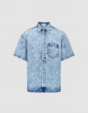 Urban Revivo Loose Denim Men's Shirts Blue | TKM3339EB