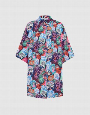 Urban Revivo Minions Allover Print Button Up Women's Shirts Grey | UXB4233ZJ