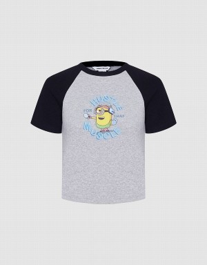 Urban Revivo Minions Raglan Women's T Shirts Grey | WJO396US