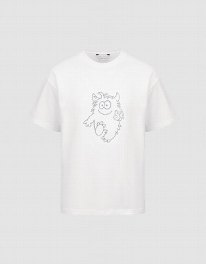 Urban Revivo Monster Printed Crew Neck Men's T Shirts White | GAG6341LX