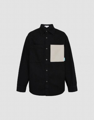 Urban Revivo Oversized Denim Men's Shirts Black | PPS8245NP