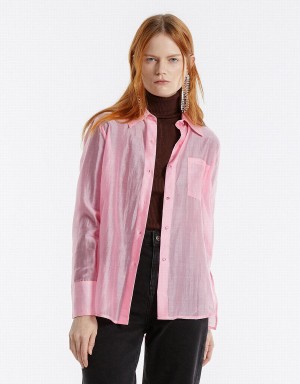 Urban Revivo Patch Pocket Women's Shirts Pink | ACJ1175VN