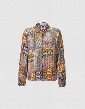 Urban Revivo Patchwork Print Satin Women's Shirts Multicolor | MON5850SN