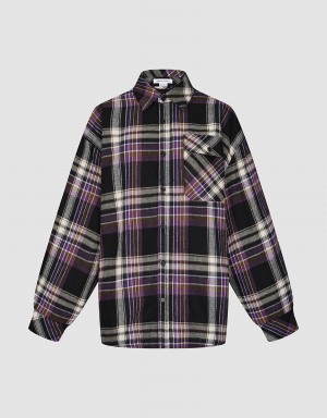 Urban Revivo Plaid Straight Women's Shirts Purple | NPN533WX