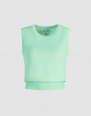 Urban Revivo Plain Crew Neck Knitted Women's Tank Top Green | SAU7096ZH