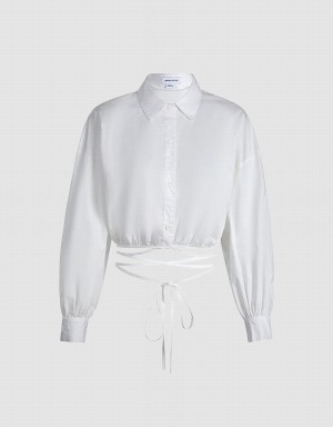 Urban Revivo Plain Drop Shoulder Long Sleeve Women's Shirts White | KUE3531PR