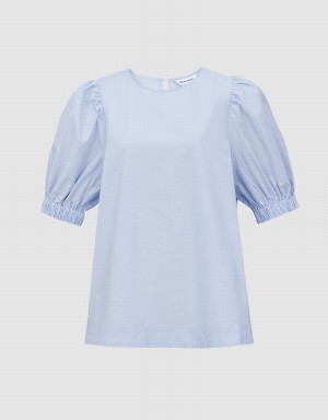 Urban Revivo Plain Puff Sleeve Women's Blouse Blue | XAO5114EX