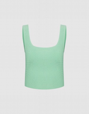 Urban Revivo Plain Ribbed Knit Women's Tank Top Green | UJK10031ZA