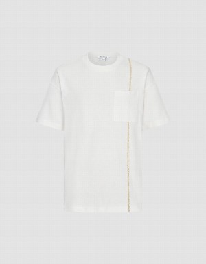 Urban Revivo Pocket Patched Crew Neck Men's T Shirts White | QXI5867GI