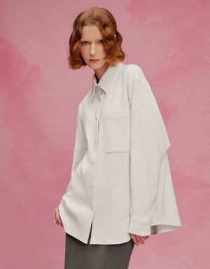 Urban Revivo Press Buttoned Oversized Women's Shirts White | QNQ8348CP