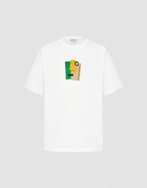 Urban Revivo Printed Crew Neck Men's T Shirts White | ECB9961SP