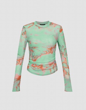 Urban Revivo Printed Crew Neck Skinny Women's T Shirts Green | OLZ145NU