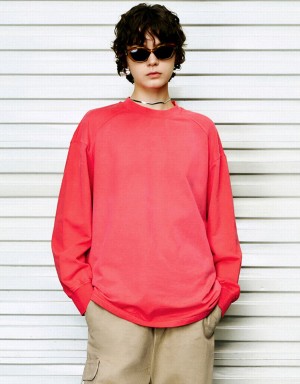 Urban Revivo Raglan Sleeve Crew Neck Loose Women's Sweatshirts Pink | SIO3424BJ