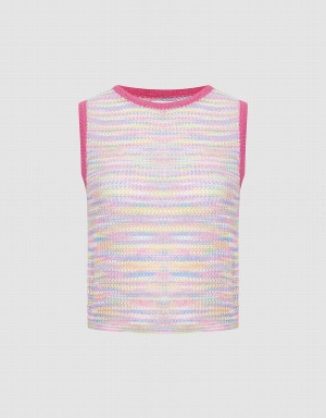 Urban Revivo Rainbow Knitted Women's Tank Top Pink Multicolor | OGJ5358FB