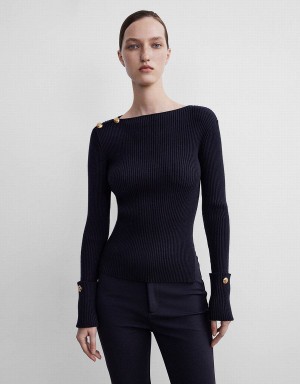 Urban Revivo Rib Knit Women's Sweaters Black | QMZ324XS