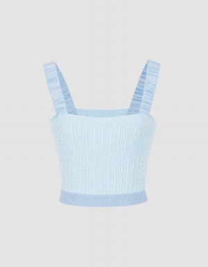 Urban Revivo Ribbed Knit Cami Women's Tank Top Blue | WOZ2018EM