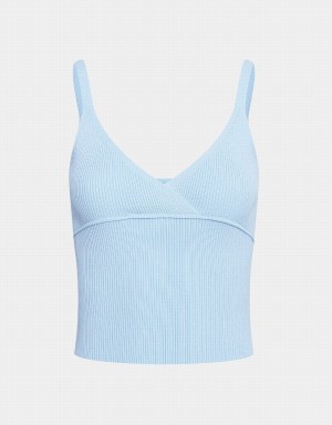 Urban Revivo Ribbed Knit V Neck Cami Women's Tank Top Light Blue | FYN9275JC