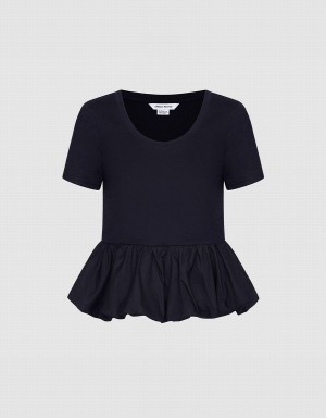 Urban Revivo Ruffle Hem Women's T Shirts Black | MEC9330KH