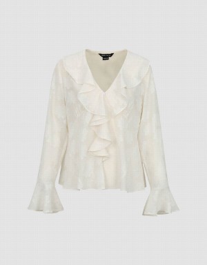 Urban Revivo Ruffle V-Neck Overhead Women's Blouse White | BWV5750ZT