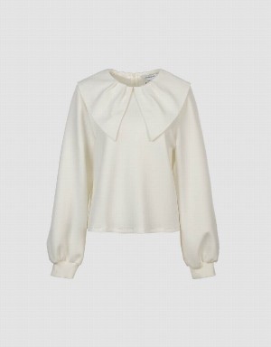 Urban Revivo Sailor Collar Knitted Women's Blouse White | WQM624IU