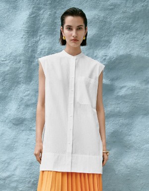 Urban Revivo Sleeveless Button Up Women's Shirts White | NJM9518LK