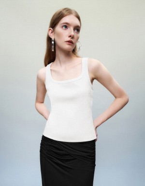 Urban Revivo Sleeveless Crew Neck Skinny Women's T Shirts White | TDY4648NN