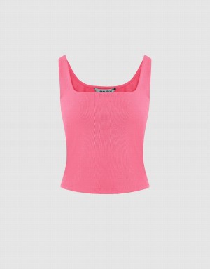 Urban Revivo Sleeveless Skinny Women's T Shirts Pink | AOH2443YZ