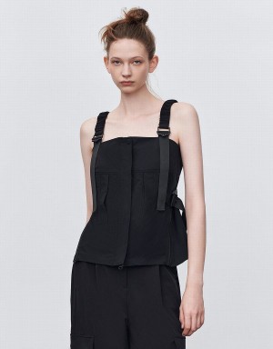 Urban Revivo Sleeveless Square-cut Collar Overhead Women's Blouse Black | PVL1984FM