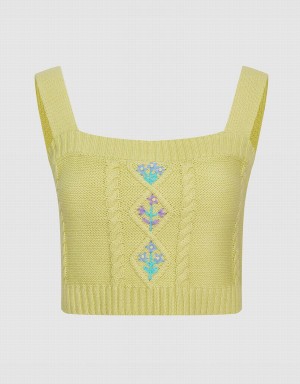 Urban Revivo Square Neck Knitted Sleeveless Women's Tank Top Green | AVQ8255QK