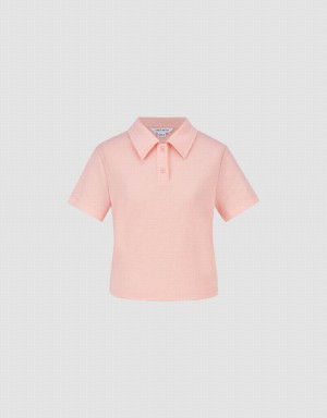 Urban Revivo Standard Sleeve Straight Women's Polo Shirts Pink | GLT6195WX