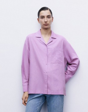 Urban Revivo Standard Sleeve With Pocket Women's Shirts Purple | EST5551BU