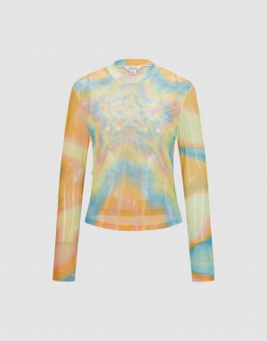 Urban Revivo Star Print Mesh Top Women's T Shirts Orange Multicolor | IPL2865GI