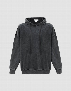 Urban Revivo Straight Hooded Men's Sweatshirts Dark Grey | PLS1274WP