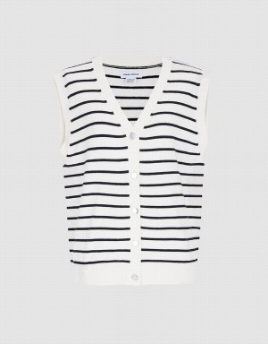 Urban Revivo Striped Button Front Women's Tank Top White | TQT10010YJ