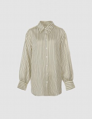 Urban Revivo Striped Button Up Women's Shirts Yellow | SFZ4893XI